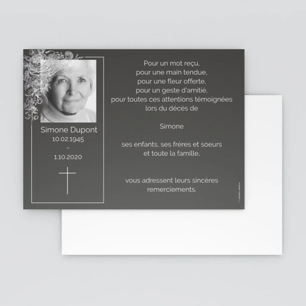 Carte Remerciement Décès^Planet cards Photo et feuillage