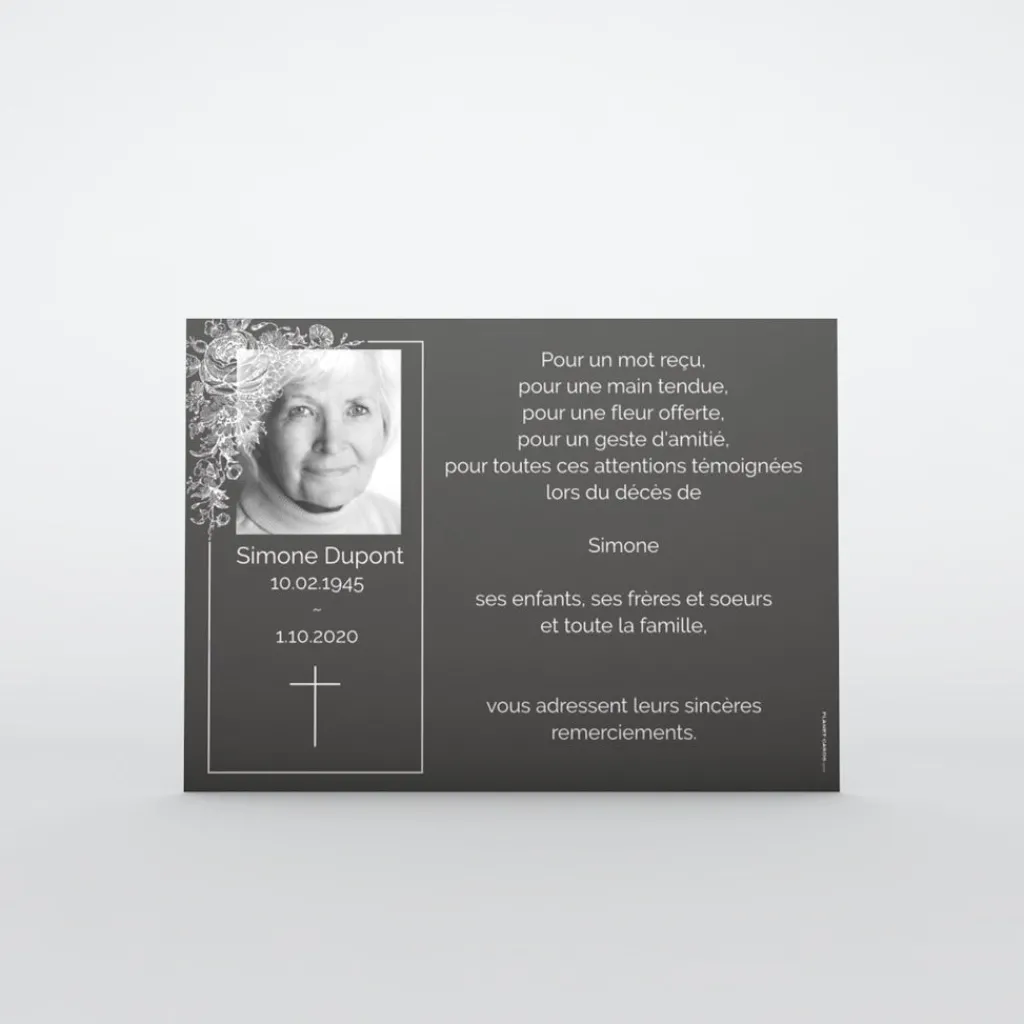 Carte Remerciement Décès^Planet cards Photo et feuillage