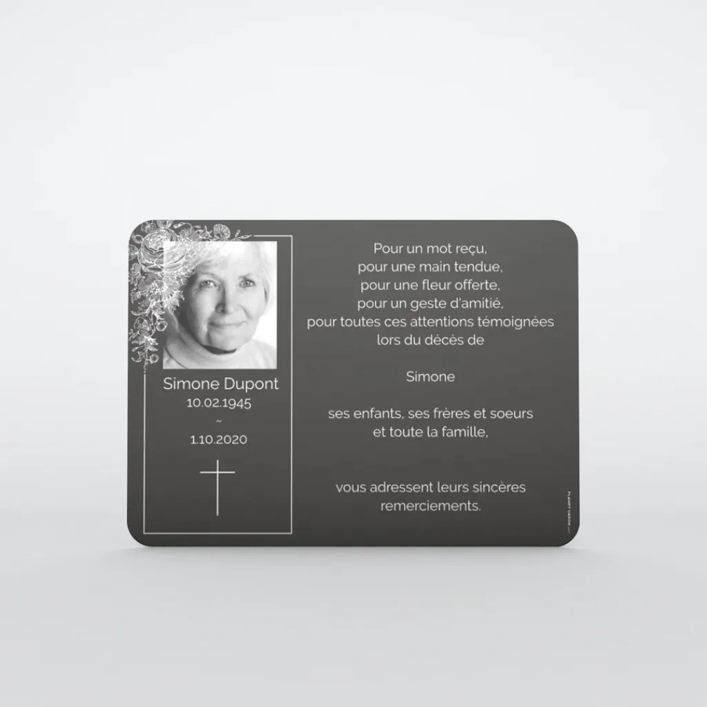 Carte Remerciement Décès^Planet cards Photo et feuillage