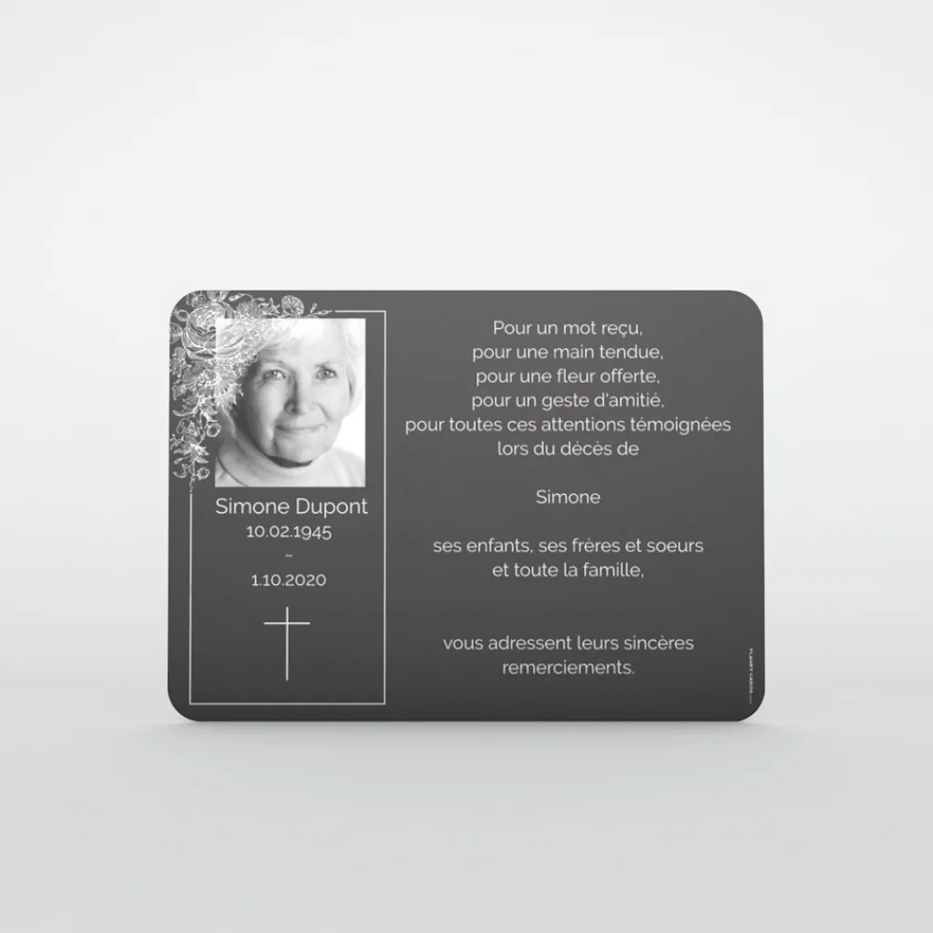 Carte Remerciement Décès^Planet cards Photo et feuillage