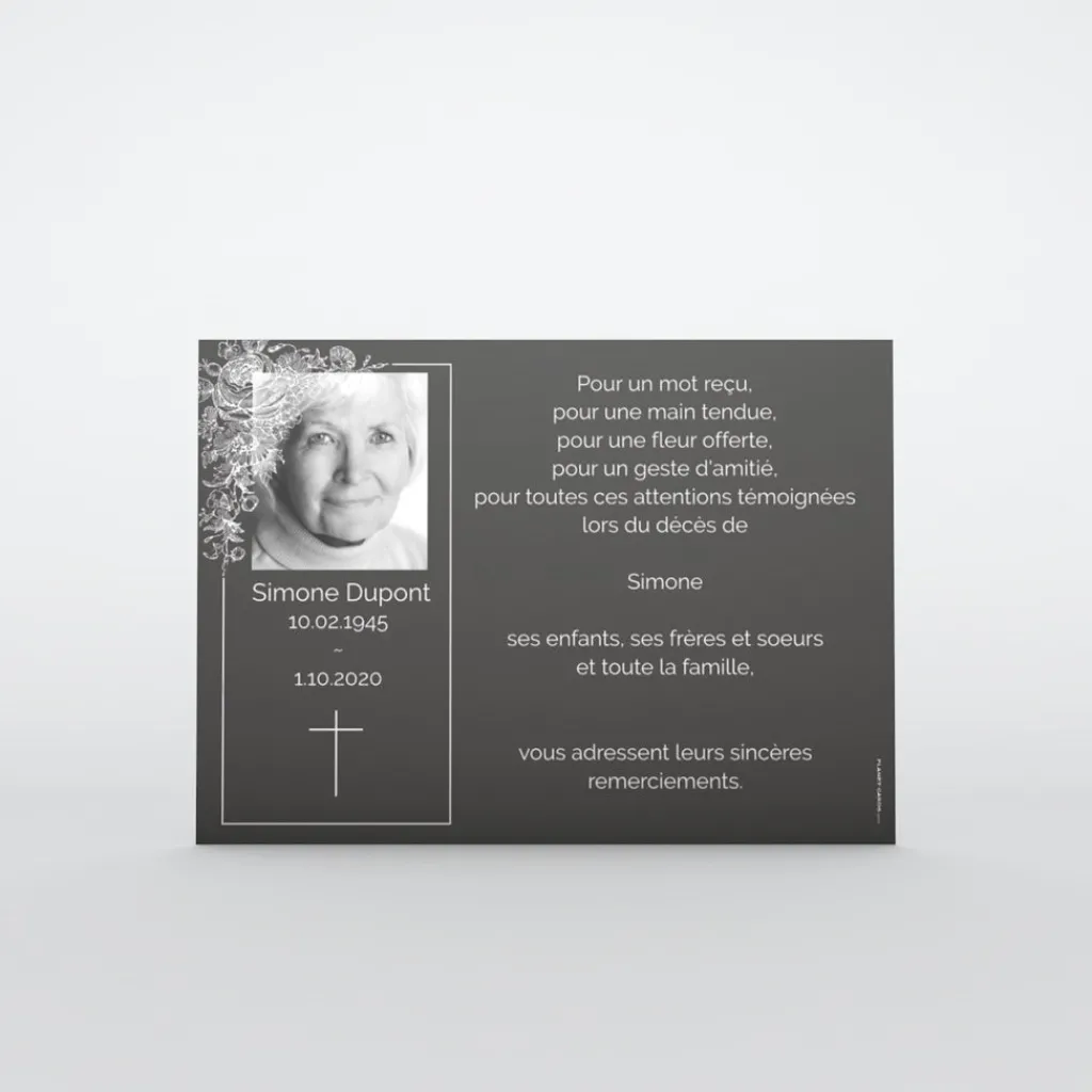 Carte Remerciement Décès^Planet cards Photo et feuillage
