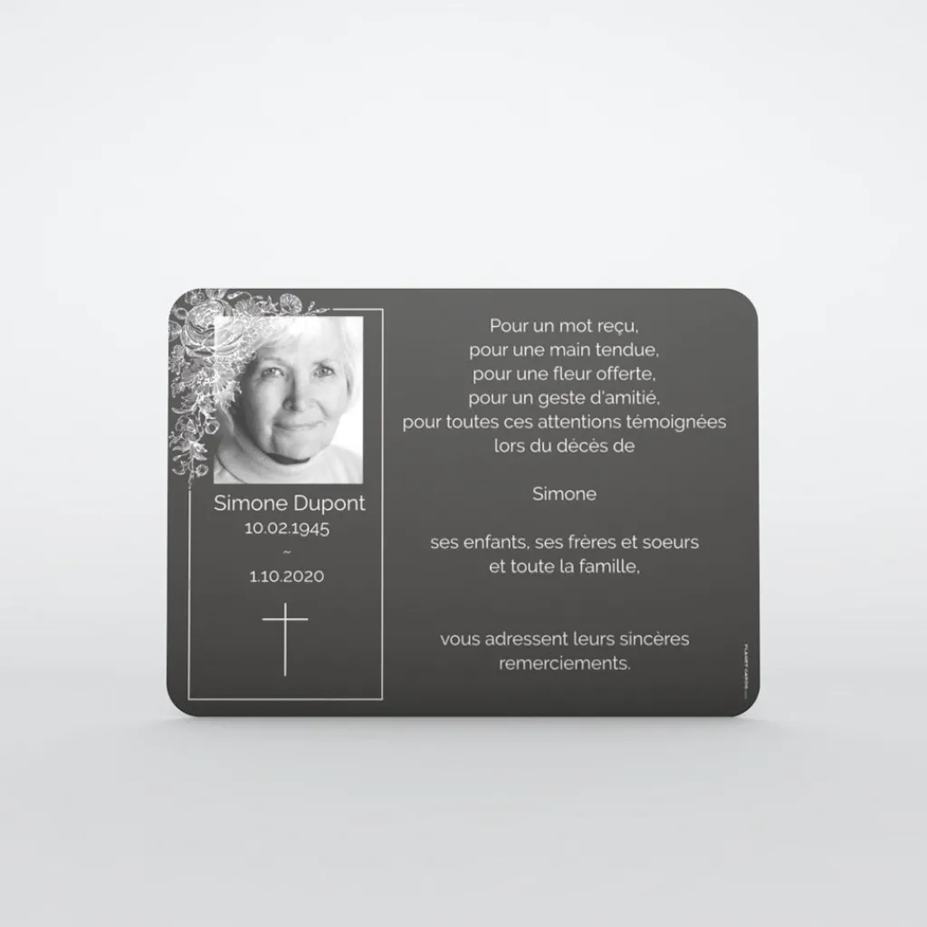 Carte Remerciement Décès^Planet cards Photo et feuillage