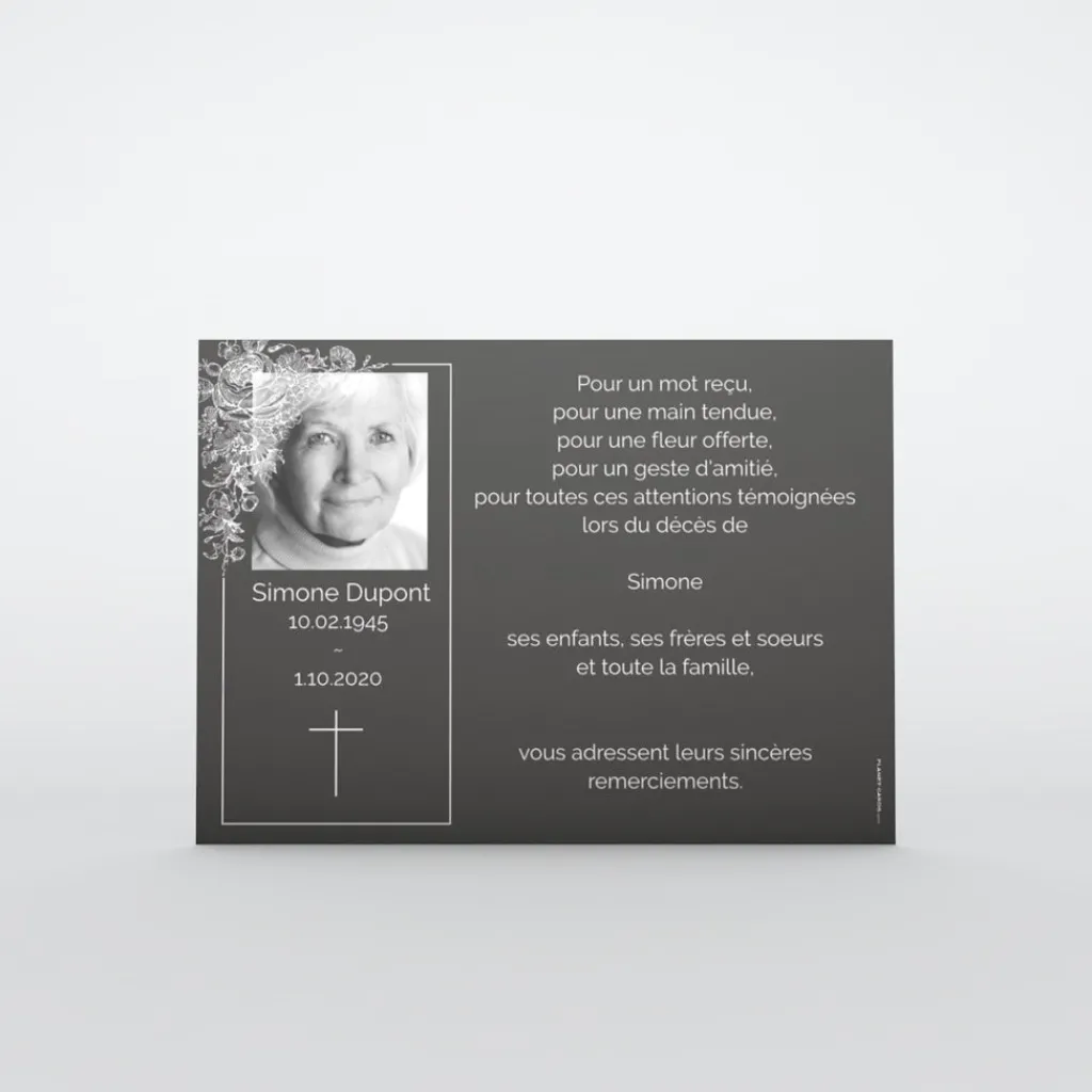 Carte Remerciement Décès^Planet cards Photo et feuillage