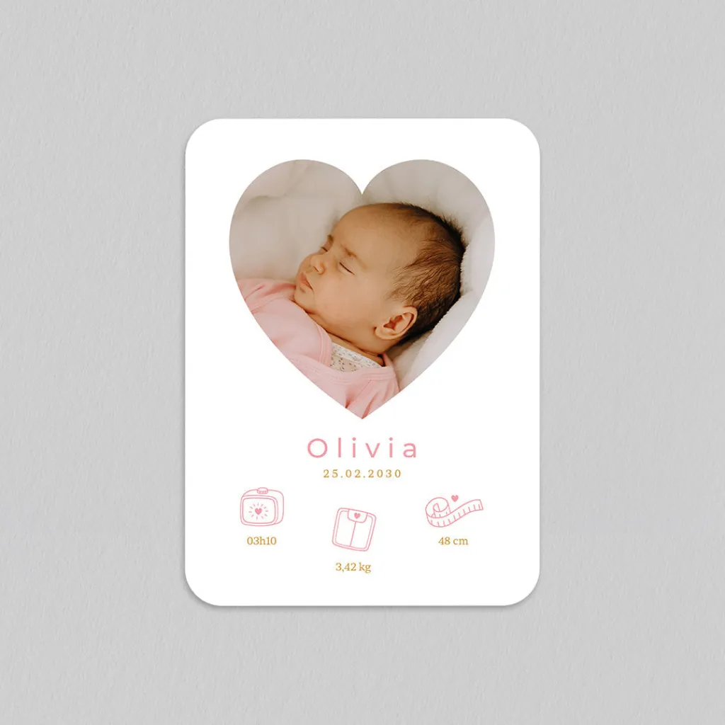 Faire-part Naissance Fille^Planet cards Photo et Pictos en Coeur