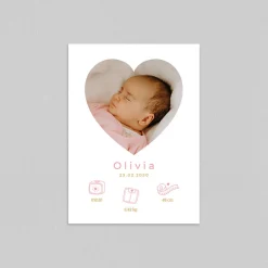Faire-part Naissance Fille^Planet cards Photo et Pictos en Coeur