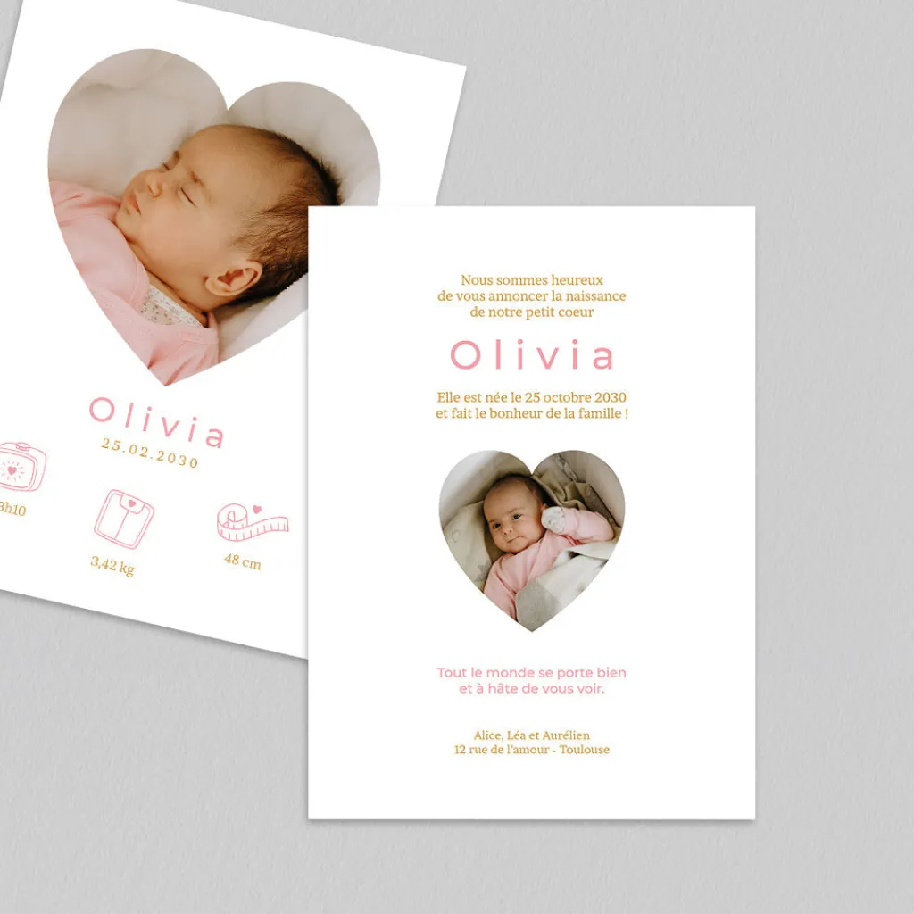 Faire-part Naissance Fille^Planet cards Photo et Pictos en Coeur