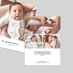 Carte Remerciement Naissance Classique^Planet cards Photos et Bandeau Ondulé