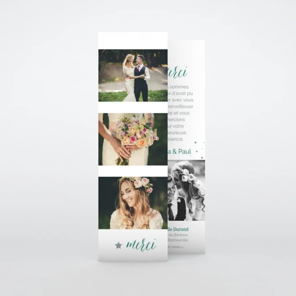 Carte Remerciement Mariage Marque-page^Planet cards Photos etoilés