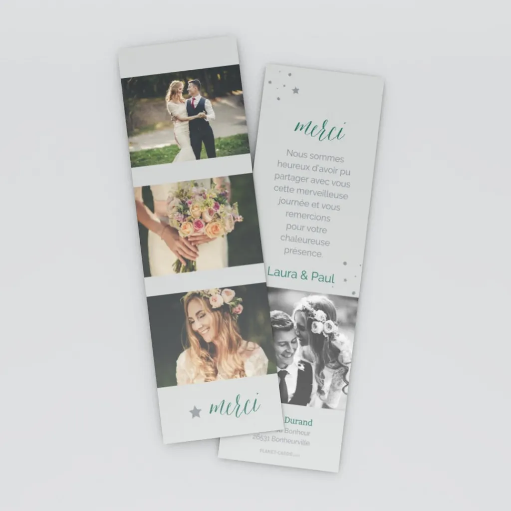Carte Remerciement Mariage Marque-page^Planet cards Photos etoilés
