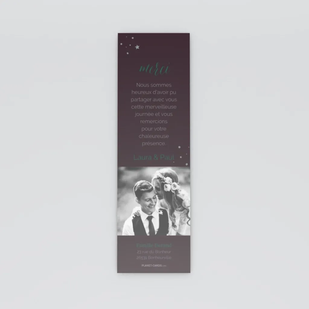 Carte Remerciement Mariage Marque-page^Planet cards Photos etoilés