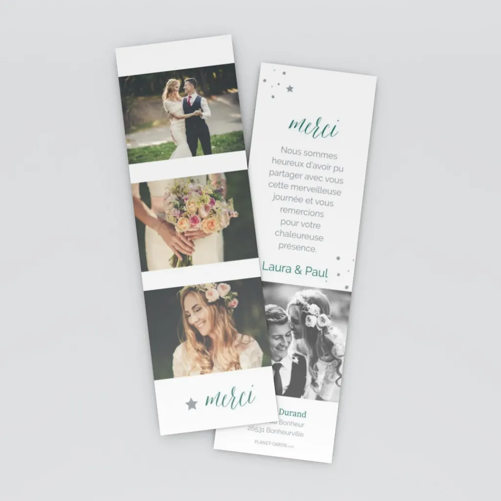Carte Remerciement Mariage Marque-page^Planet cards Photos etoilés