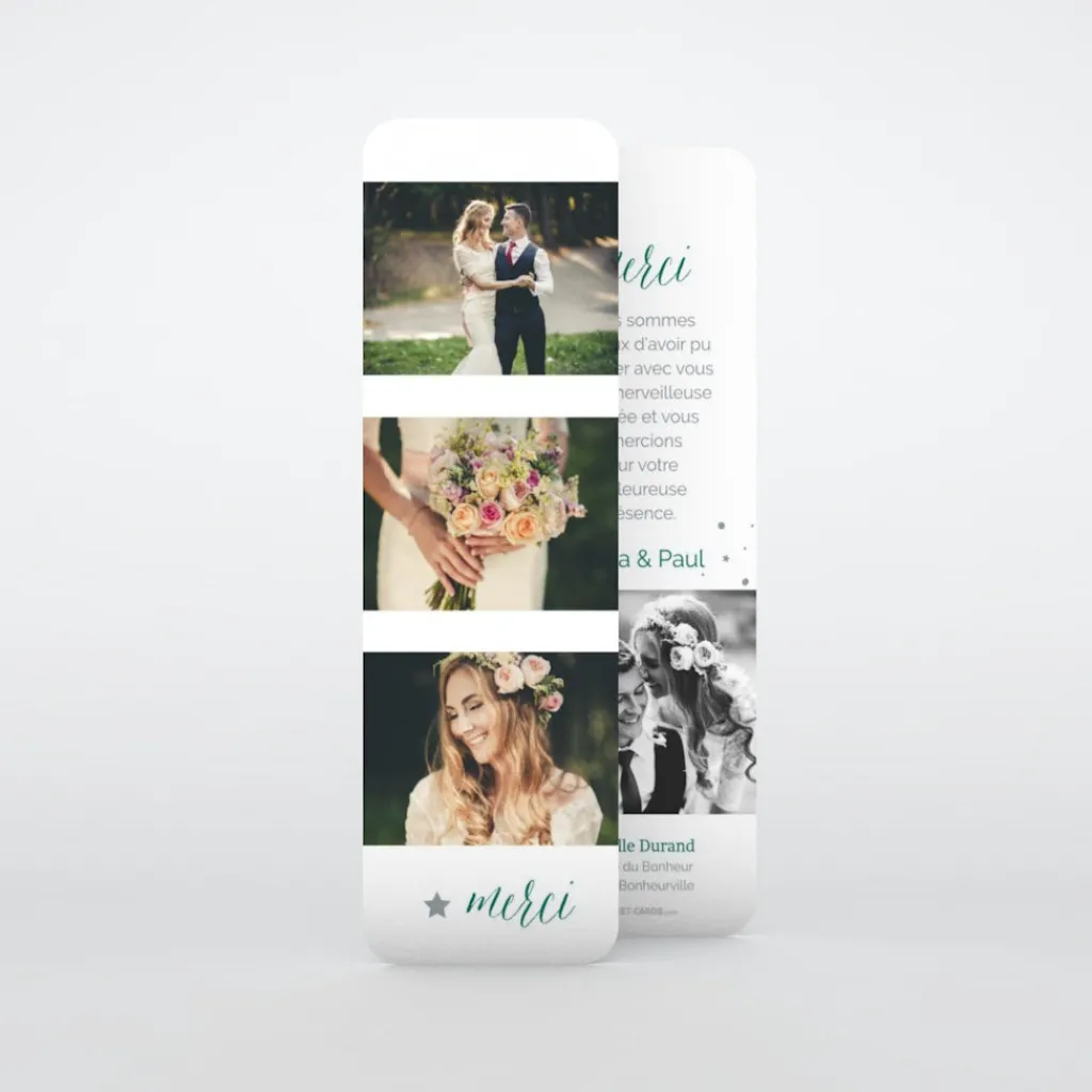 Carte Remerciement Mariage Marque-page^Planet cards Photos etoilés