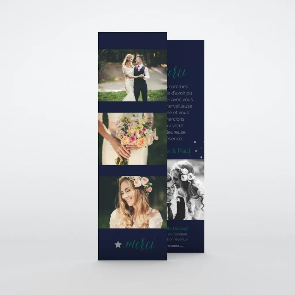 Carte Remerciement Mariage Marque-page^Planet cards Photos etoilés