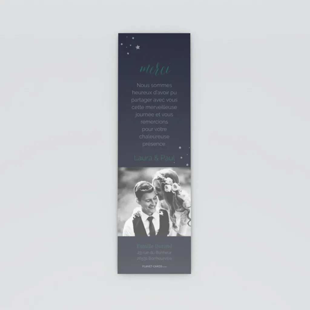 Carte Remerciement Mariage Marque-page^Planet cards Photos etoilés