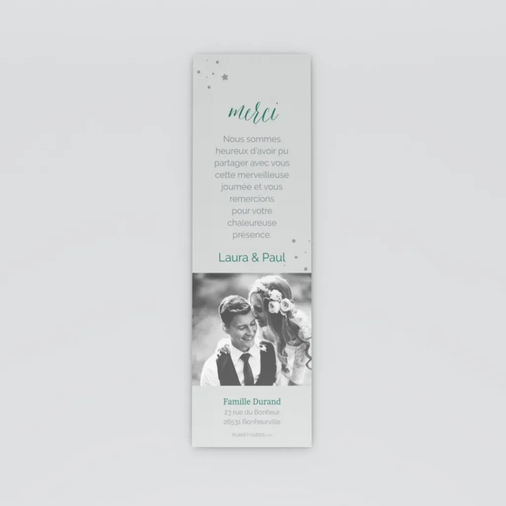 Carte Remerciement Mariage Marque-page^Planet cards Photos etoilés
