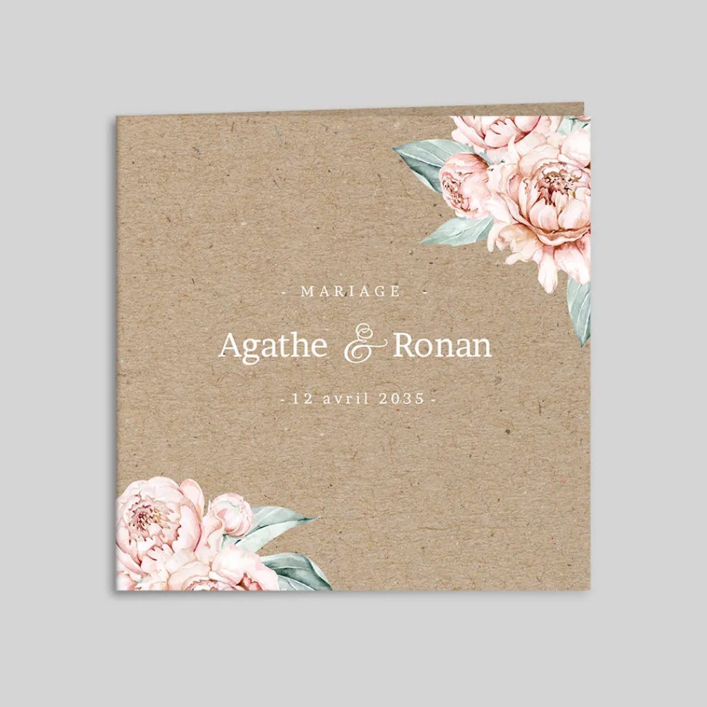 Faire-part Mariage Champêtre^Planet cards Pivoines et Kraft