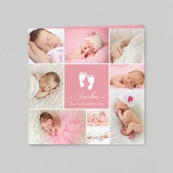 Faire-part Naissance Fille^Planet cards Pêle-mêle et empreintes pieds