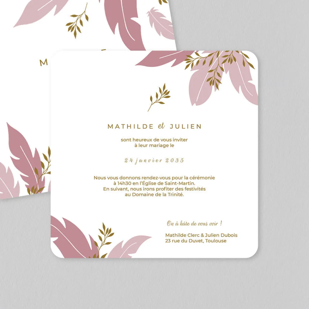 Faire-part Mariage Champêtre^Planet cards Plumes Végétales