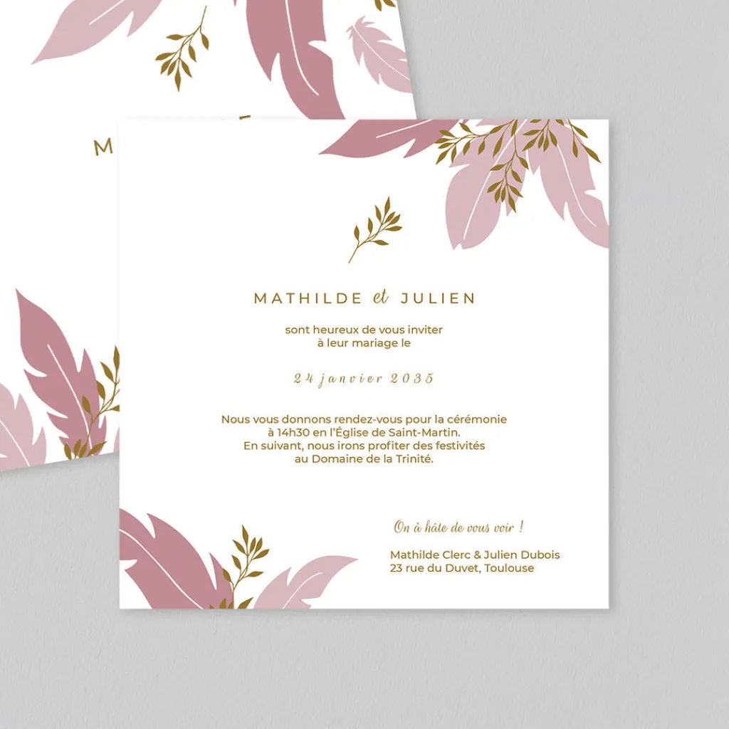 Faire-part Mariage Champêtre^Planet cards Plumes Végétales