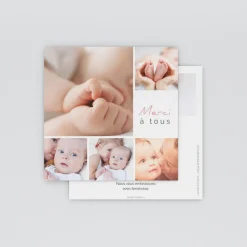Carte Remerciement Naissance Classique^Planet cards Quatre photos de bébé