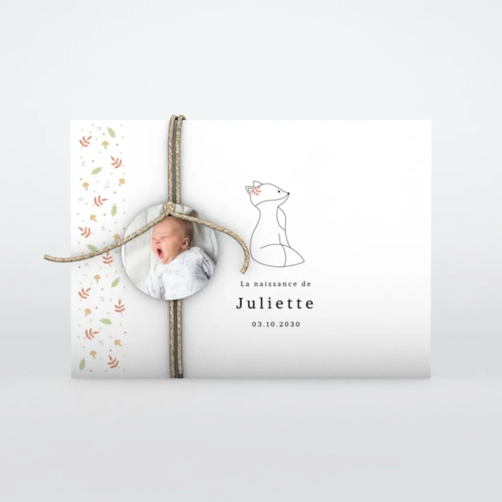 Faire-part Naissance Animaux^Planet cards Renard et Cadre Liberty
