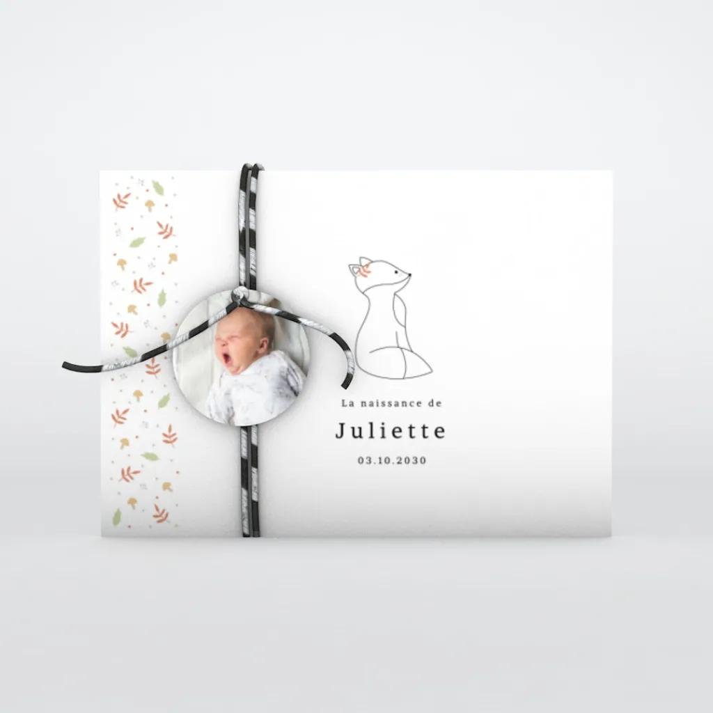 Faire-part Naissance Animaux^Planet cards Renard et Cadre Liberty