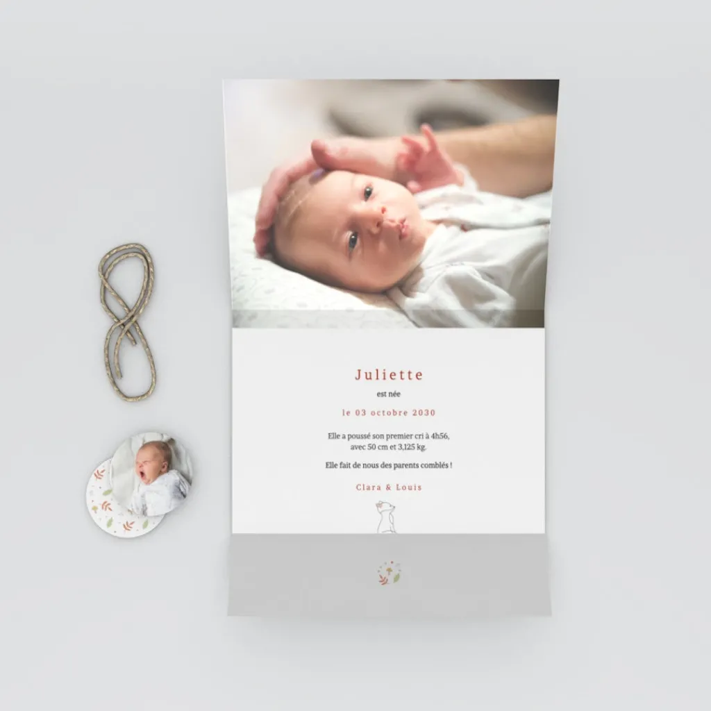 Faire-part Naissance Animaux^Planet cards Renard et Cadre Liberty