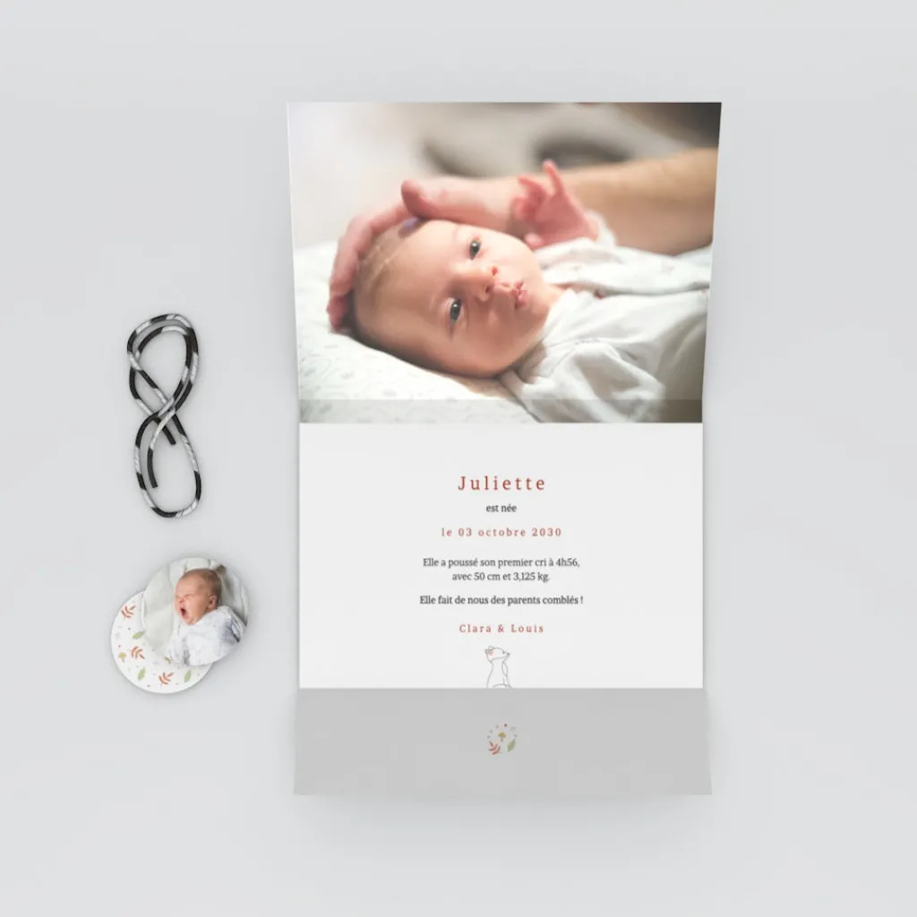 Faire-part Naissance Animaux^Planet cards Renard et Cadre Liberty