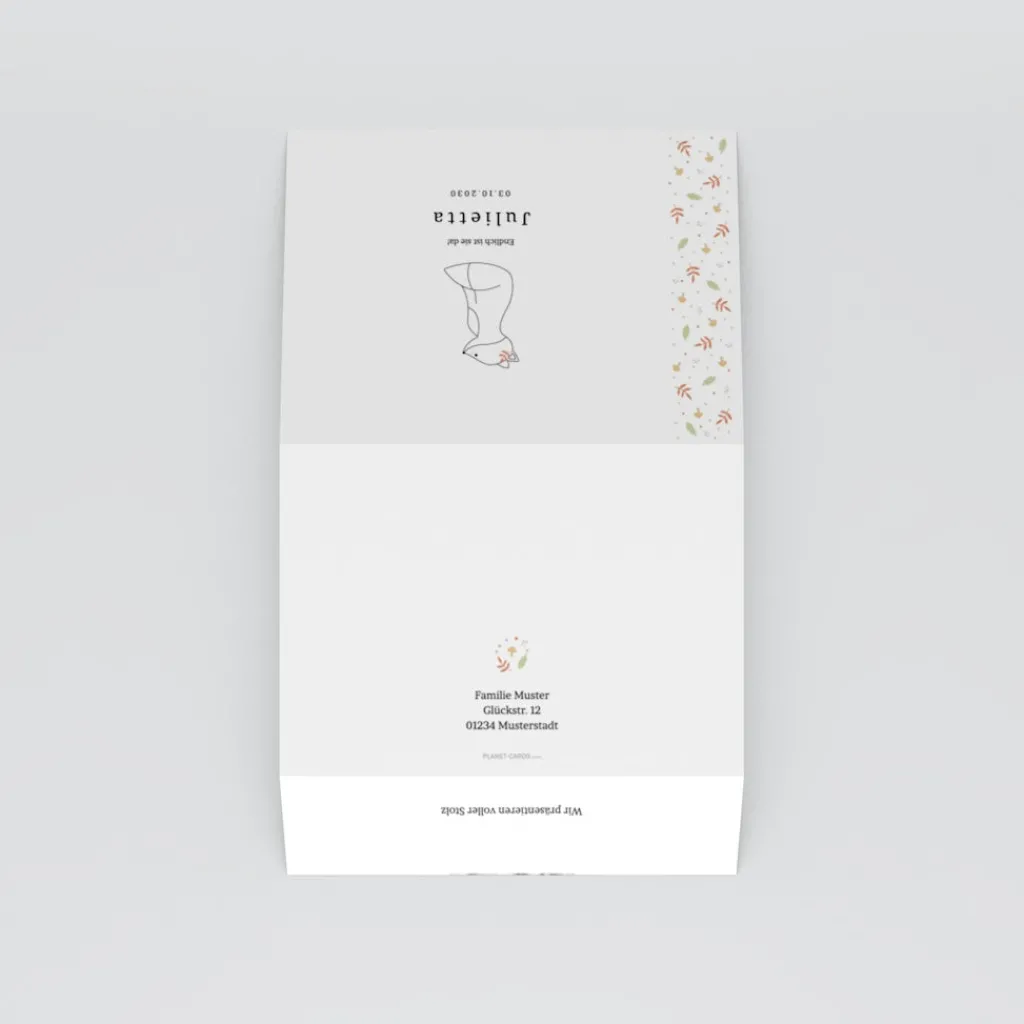 Faire-part Naissance Animaux^Planet cards Renard et Cadre Liberty