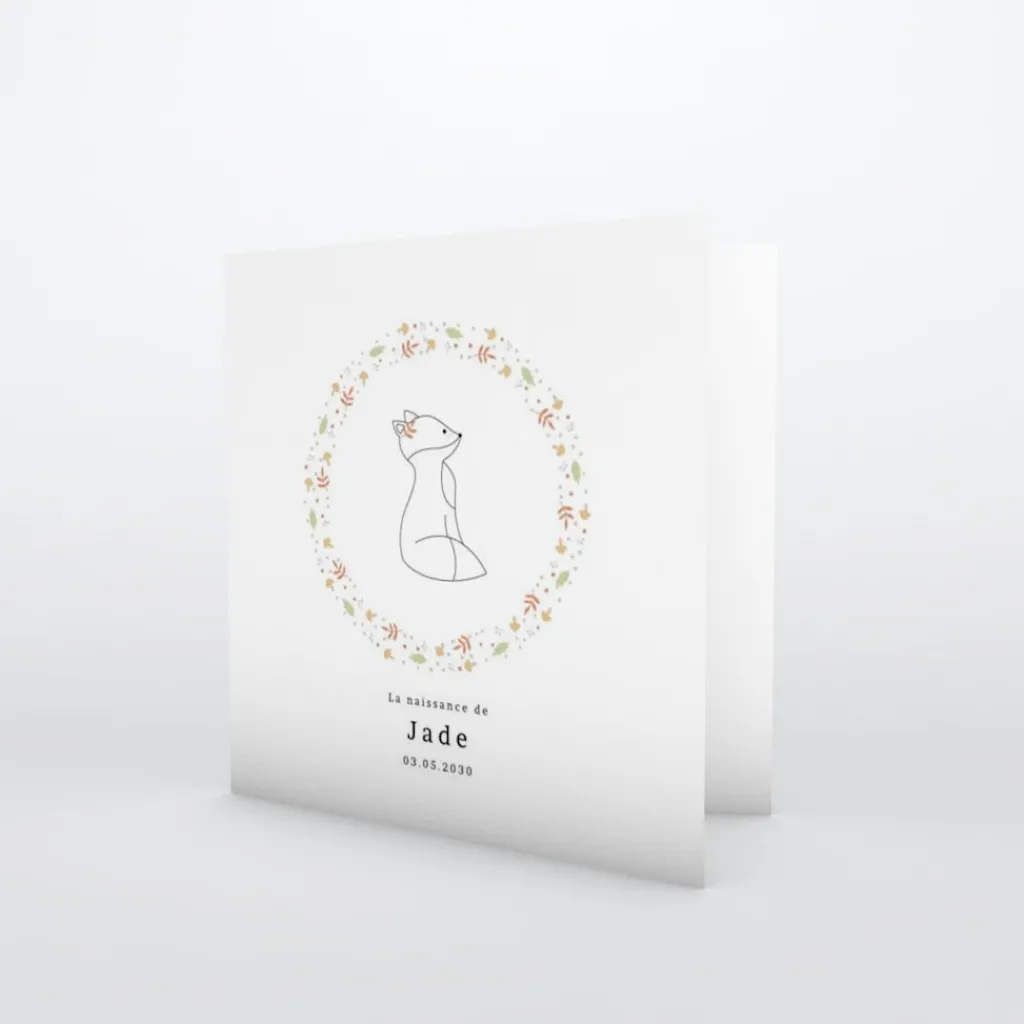 Faire-part Naissance Animaux^Planet cards Renard et Cadre Liberty
