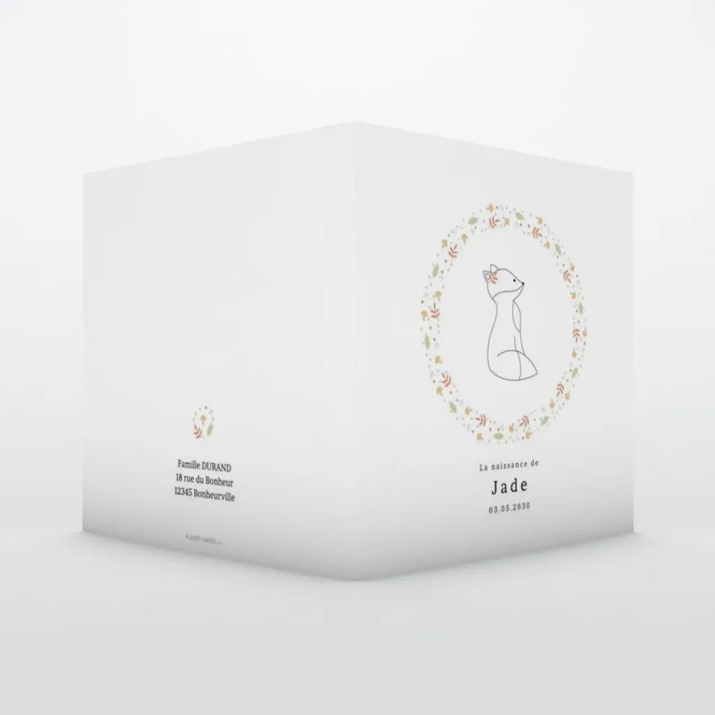 Faire-part Naissance Animaux^Planet cards Renard et Cadre Liberty