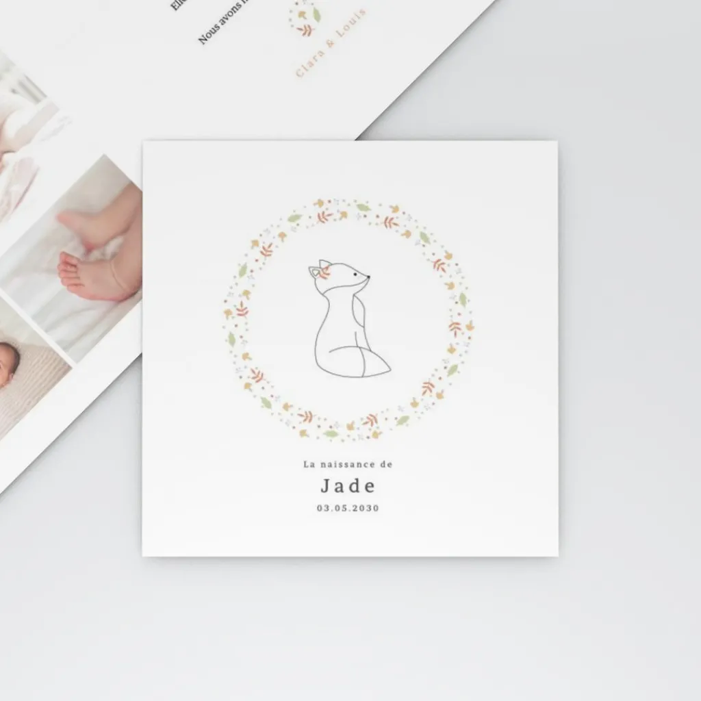 Faire-part Naissance Animaux^Planet cards Renard et Couronne Liberty
