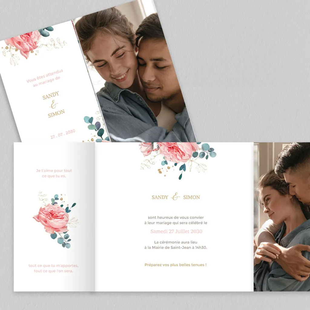 Faire-part Mariage Champêtre^Planet cards Rose et Eucalyptus
