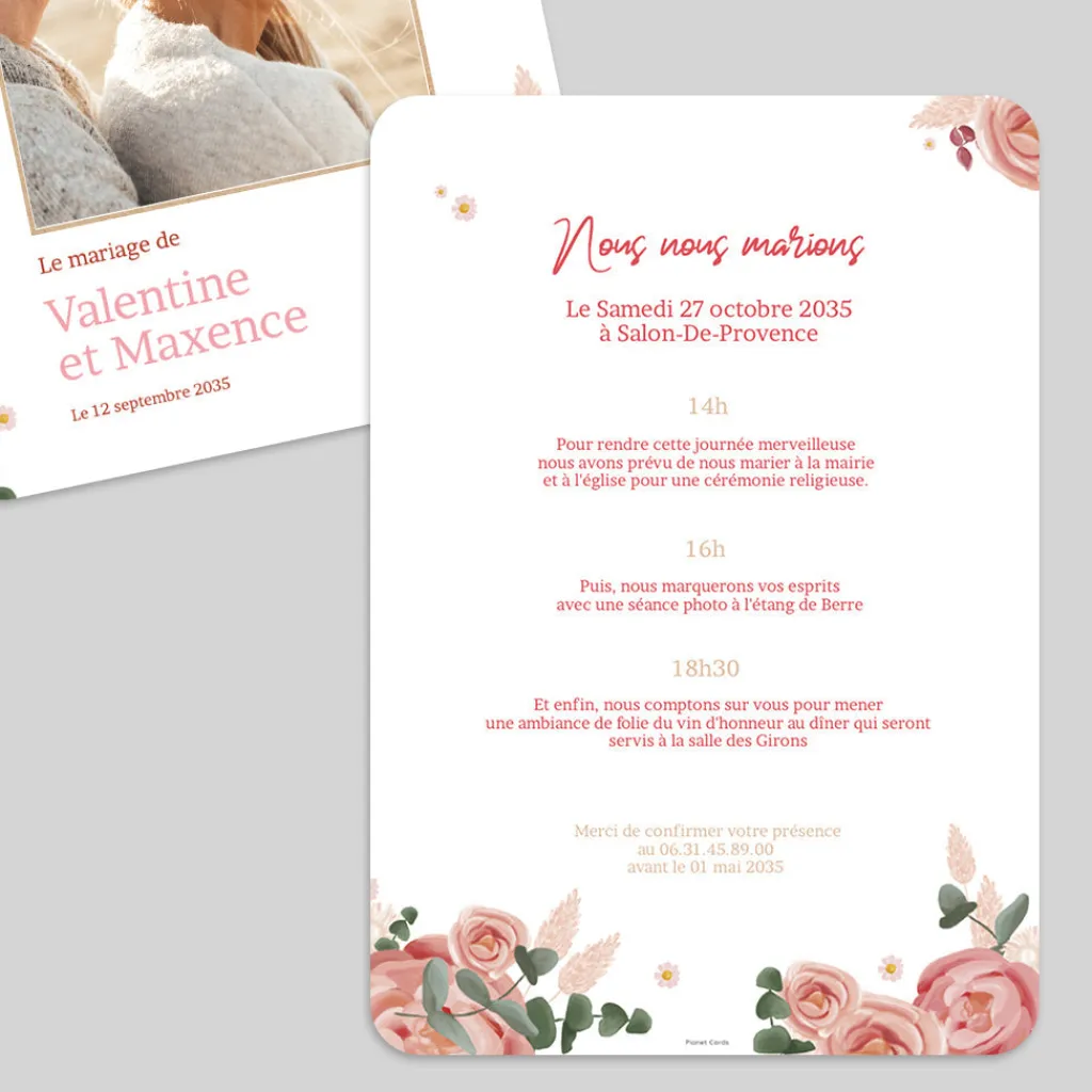 Faire-part Mariage Bohème | Faire-part Mariage Champêtre^Planet cards Rose et Marguerite