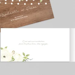 Faire-part Mariage Champêtre^Planet cards Roses bois et lumières