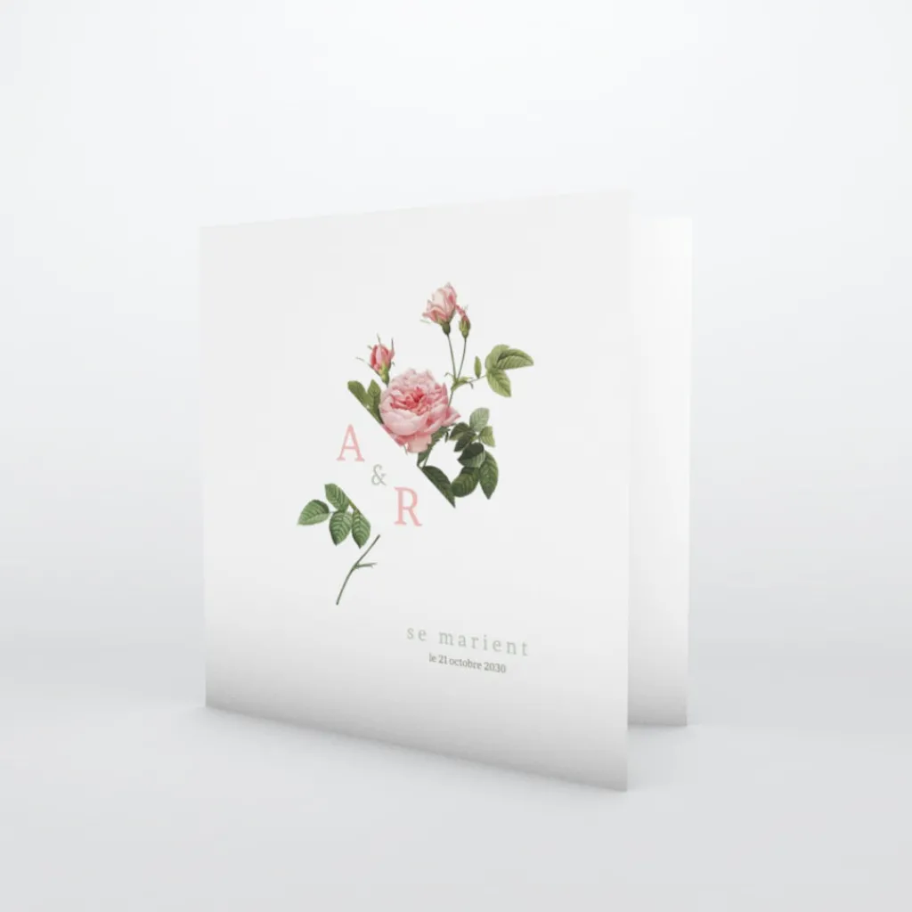 Faire-part Mariage Champêtre^Planet cards Roses Et Initiales