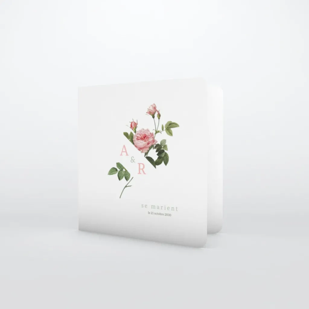 Faire-part Mariage Champêtre^Planet cards Roses Et Initiales