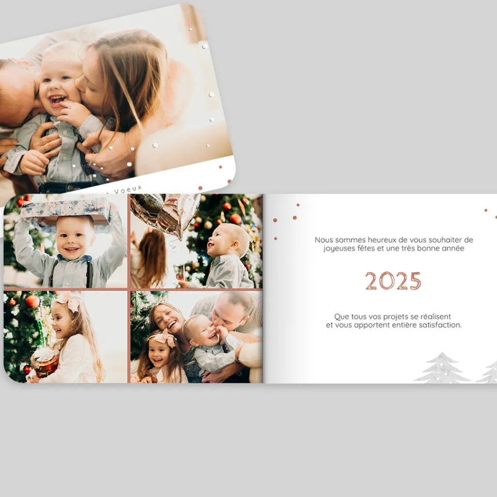 Carte De Vœux Famille^Planet cards Sapin Et Flocons De Neige
