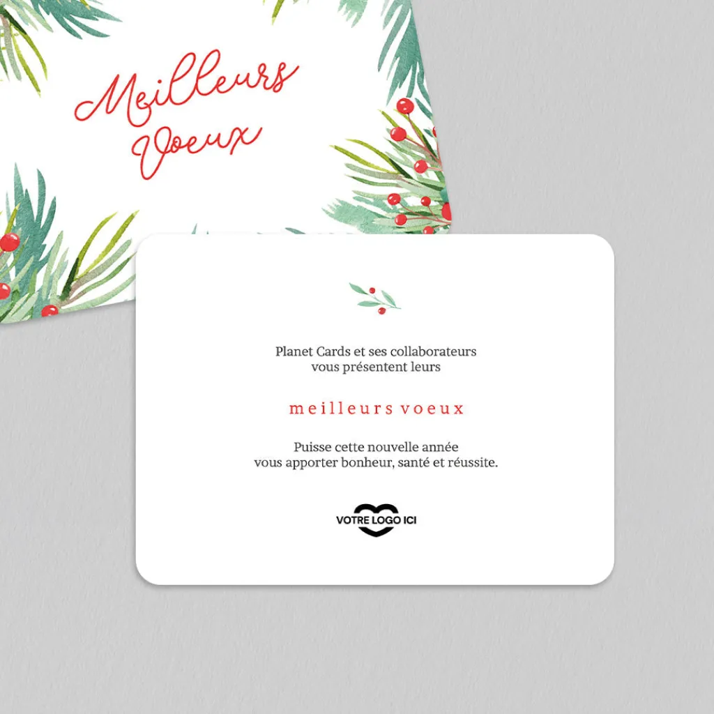 Carte De Vœux Entreprise Nature^Planet cards Sapin et Houx