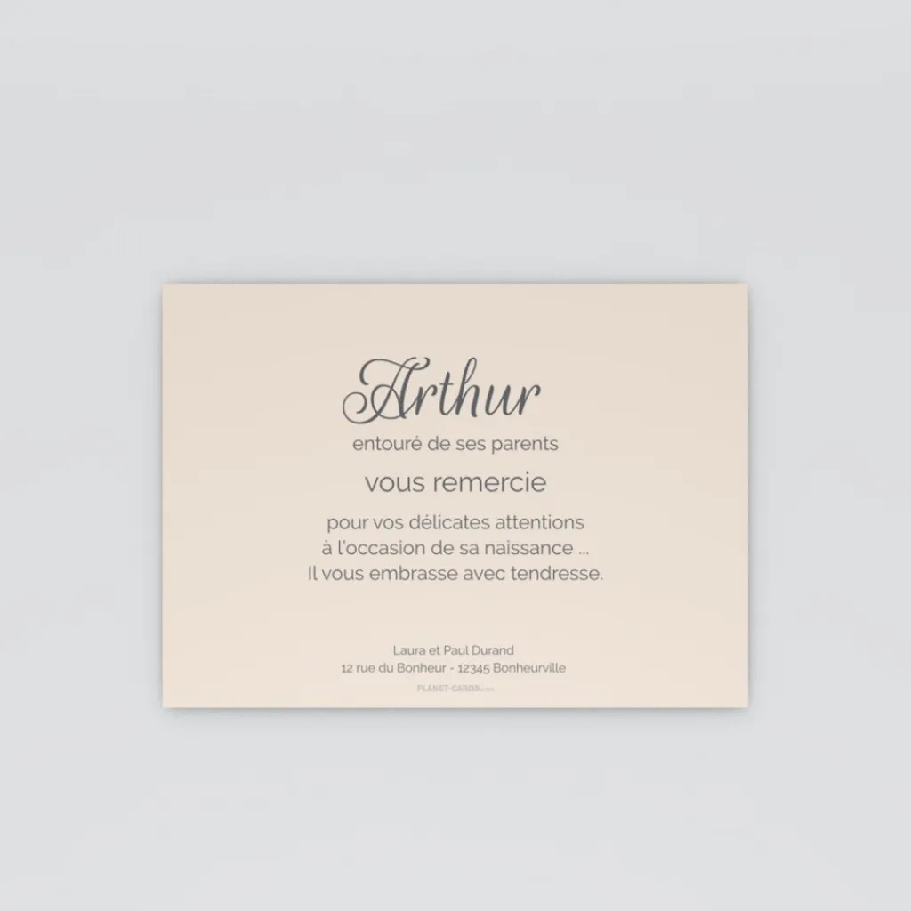 Carte Remerciement Naissance Classique | Carte Remerciement Naissance Garçon^Planet cards Tendresse et calins