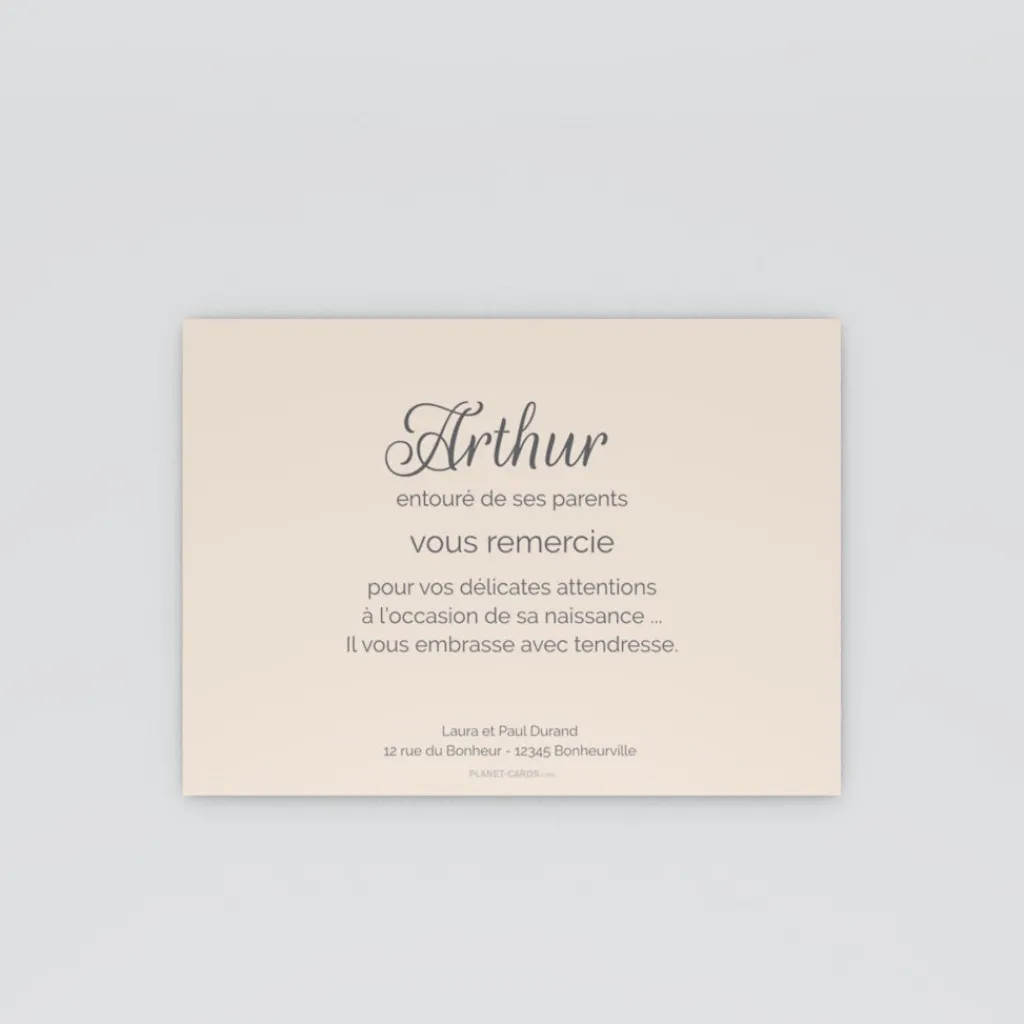 Carte Remerciement Naissance Classique | Carte Remerciement Naissance Garçon^Planet cards Tendresse et calins