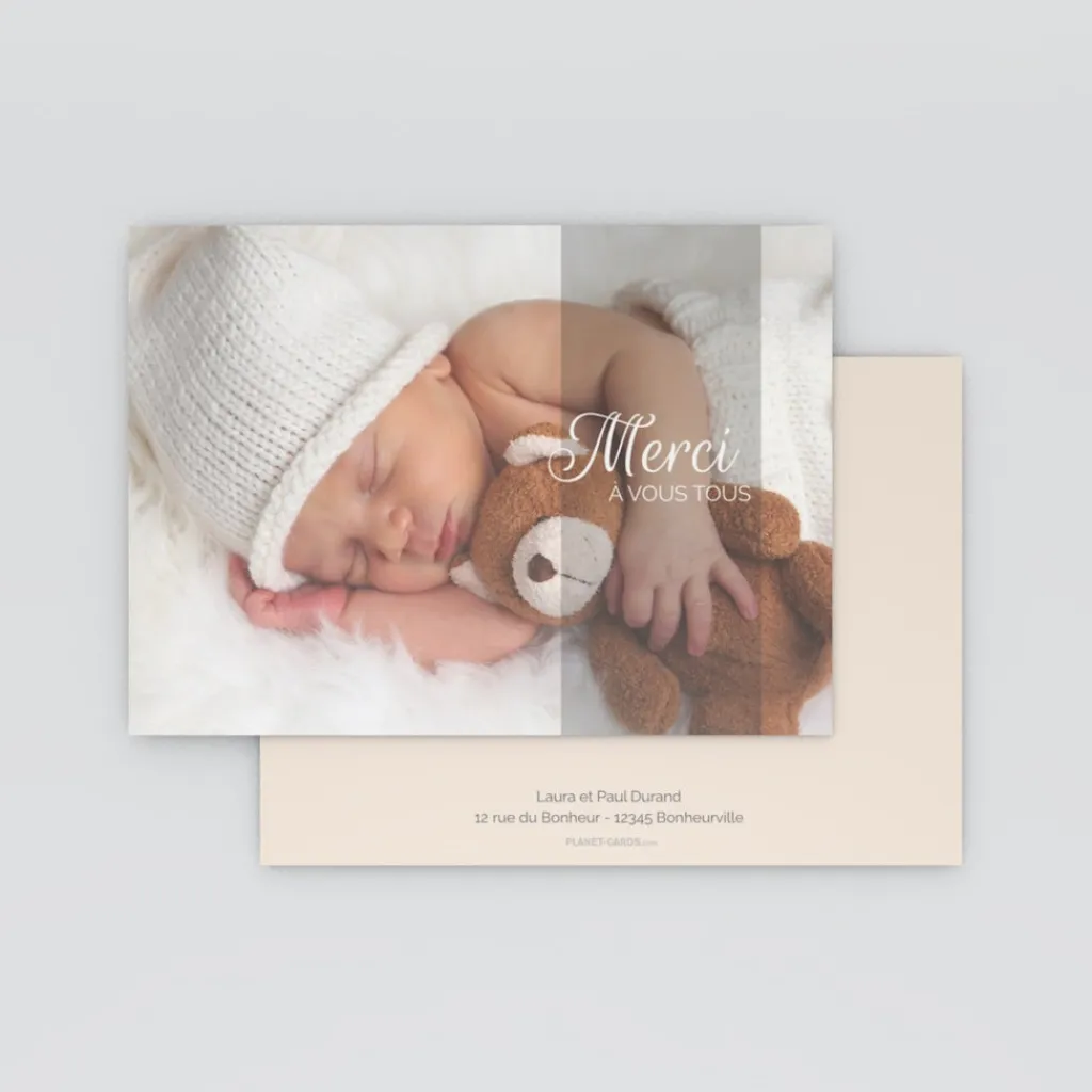 Carte Remerciement Naissance Classique | Carte Remerciement Naissance Garçon^Planet cards Tendresse et calins