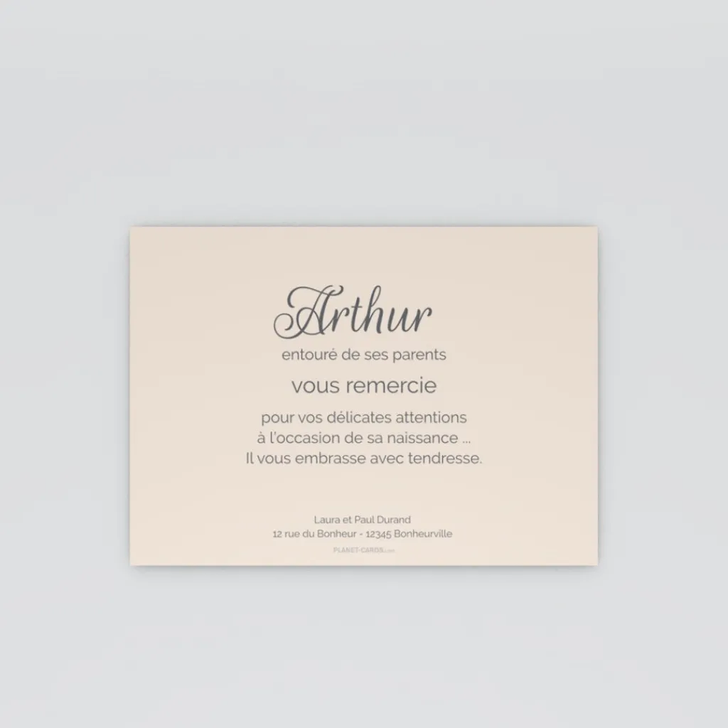 Carte Remerciement Naissance Classique | Carte Remerciement Naissance Garçon^Planet cards Tendresse et calins