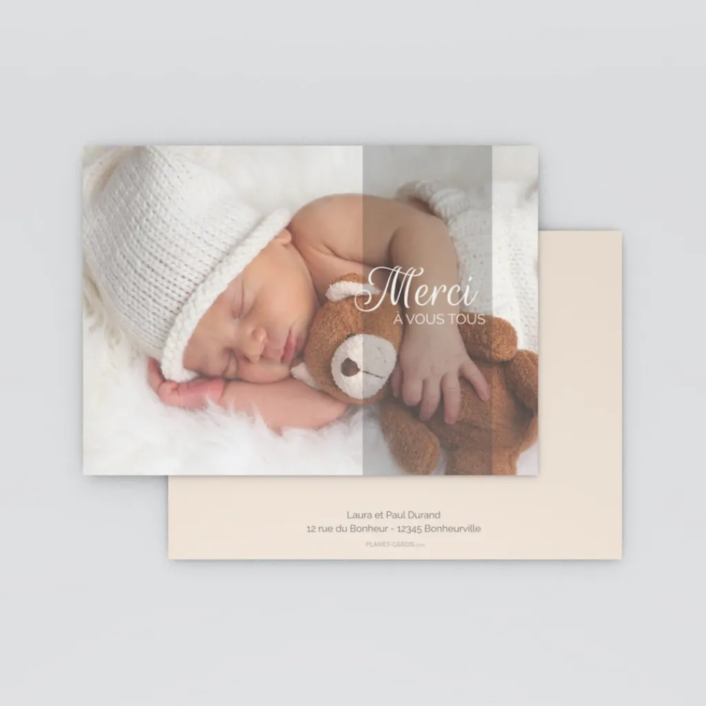 Carte Remerciement Naissance Classique | Carte Remerciement Naissance Garçon^Planet cards Tendresse et calins