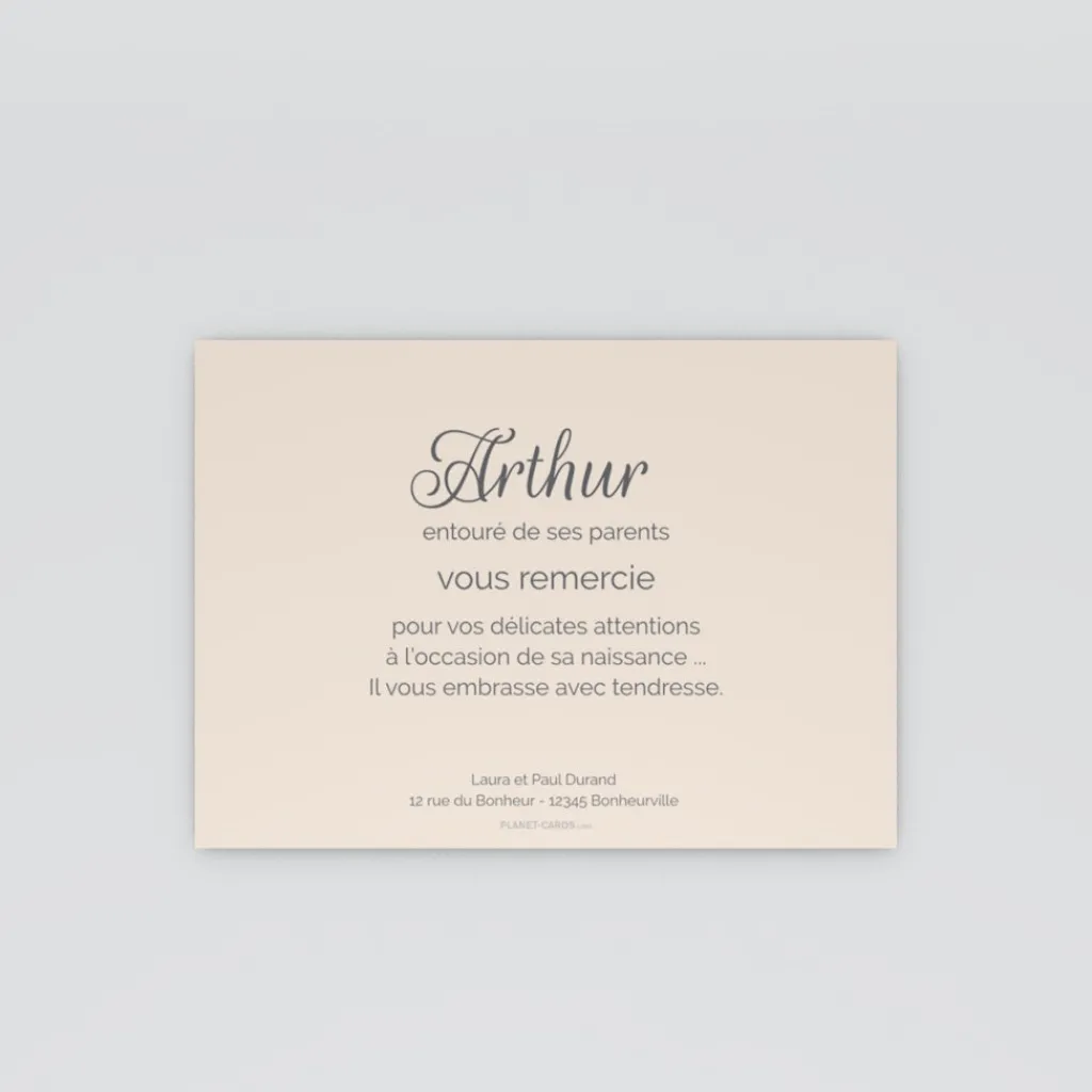Carte Remerciement Naissance Classique | Carte Remerciement Naissance Garçon^Planet cards Tendresse et calins