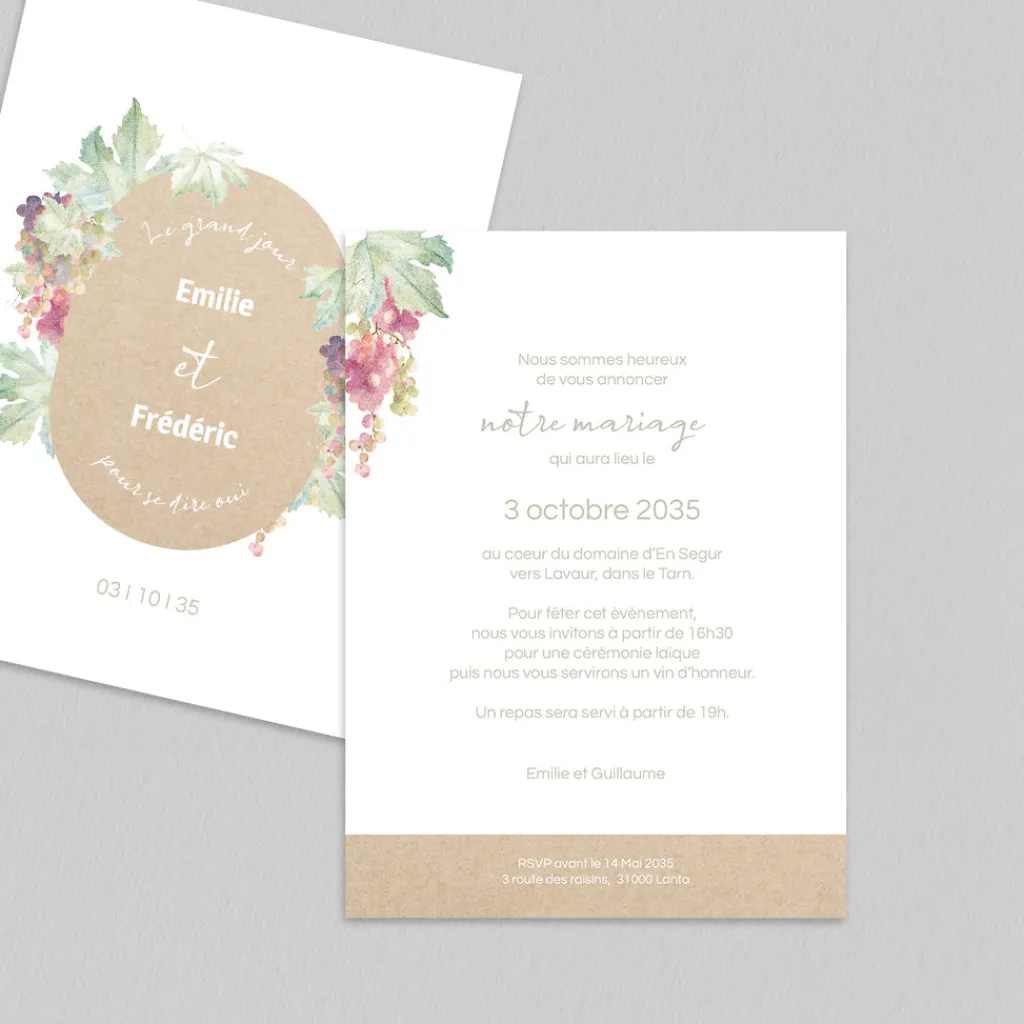 Faire-part Mariage Champêtre^Planet cards Touche Kraft et Vignes