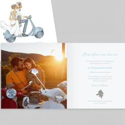 Créations En Collaboration | Faire-part Mariage Chic^Planet cards Un couple en scooter