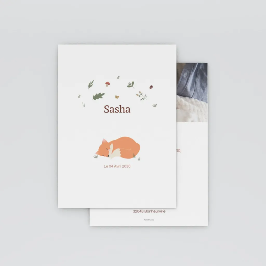 Faire-part Naissance Animaux | Faire-part Naissance Fille^Planet cards Un renard en automne