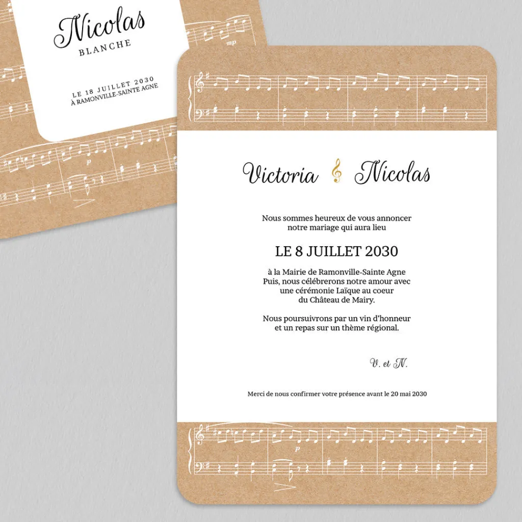 Faire-part Mariage Original^Planet cards Une partition de mariage