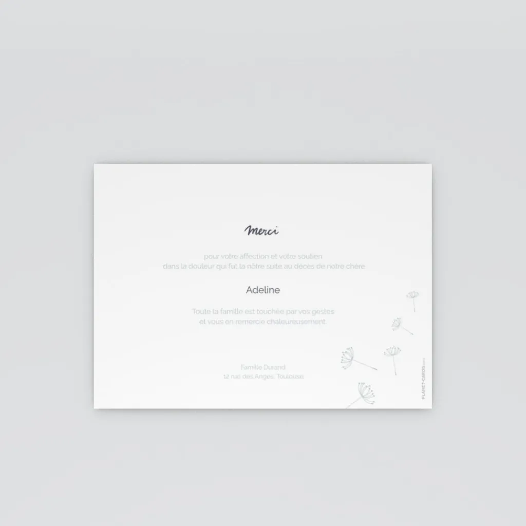Carte Remerciement Décès^Planet cards Universel Pissenlits